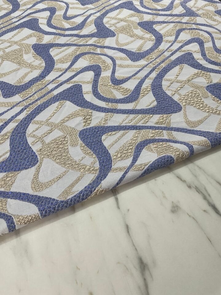 Mavi Çizgili Desen Elbiselik Brokar Kumaş