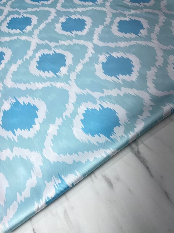 Bebe Mavisi İkat Desen Elbiselik Gömleklik Tivil Saten Kumaş