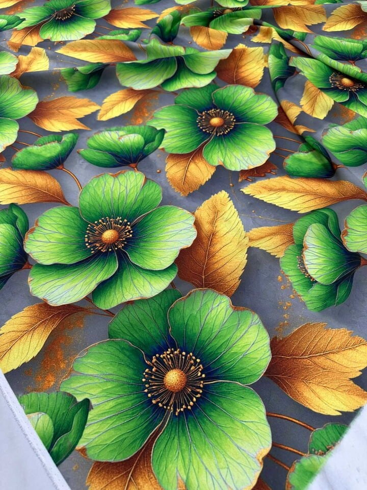 Çeşme Gülü Desen Dijital Krep Kumaş