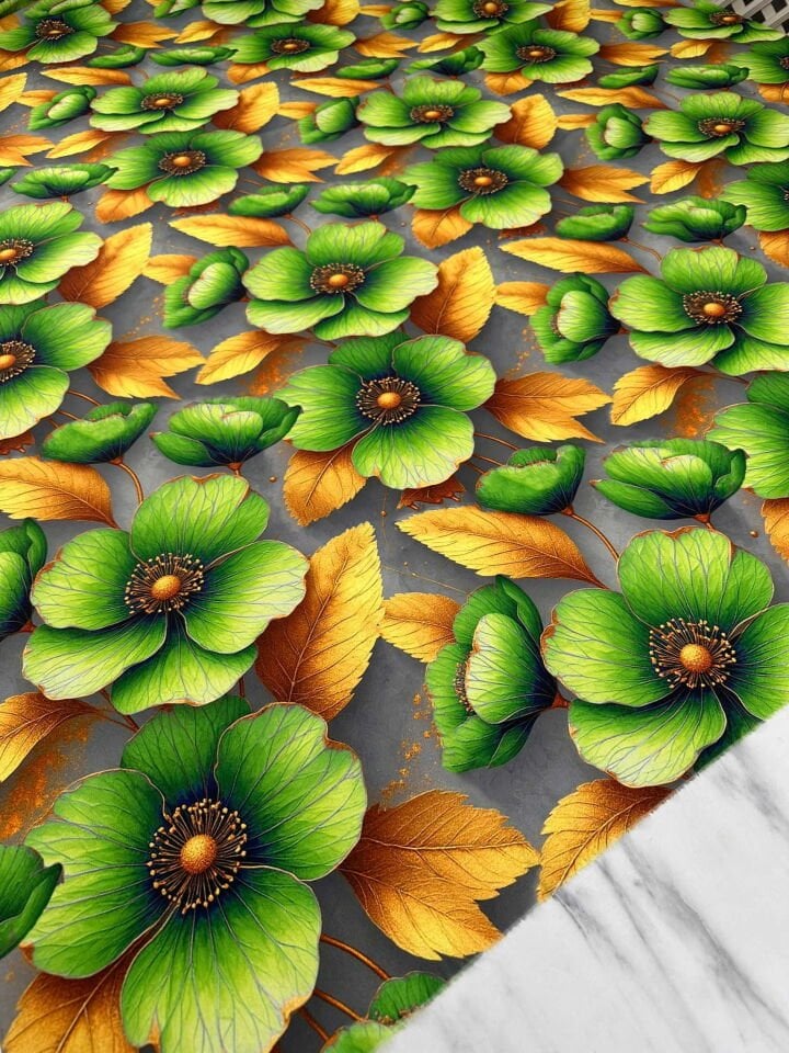 Çeşme Gülü Desen Dijital Krep Kumaş