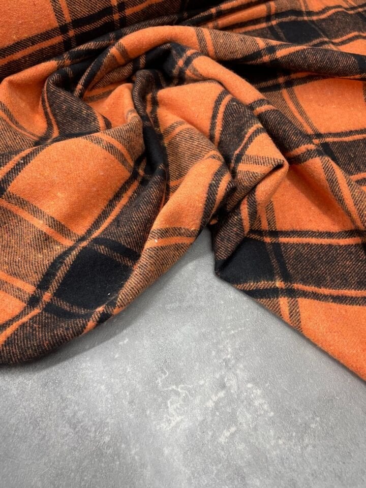 Turuncu Ekose Oduncu Desen Elbiselik Gömleklik Kumaş