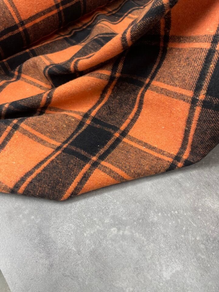 Turuncu Ekose Oduncu Desen Elbiselik Gömleklik Kumaş