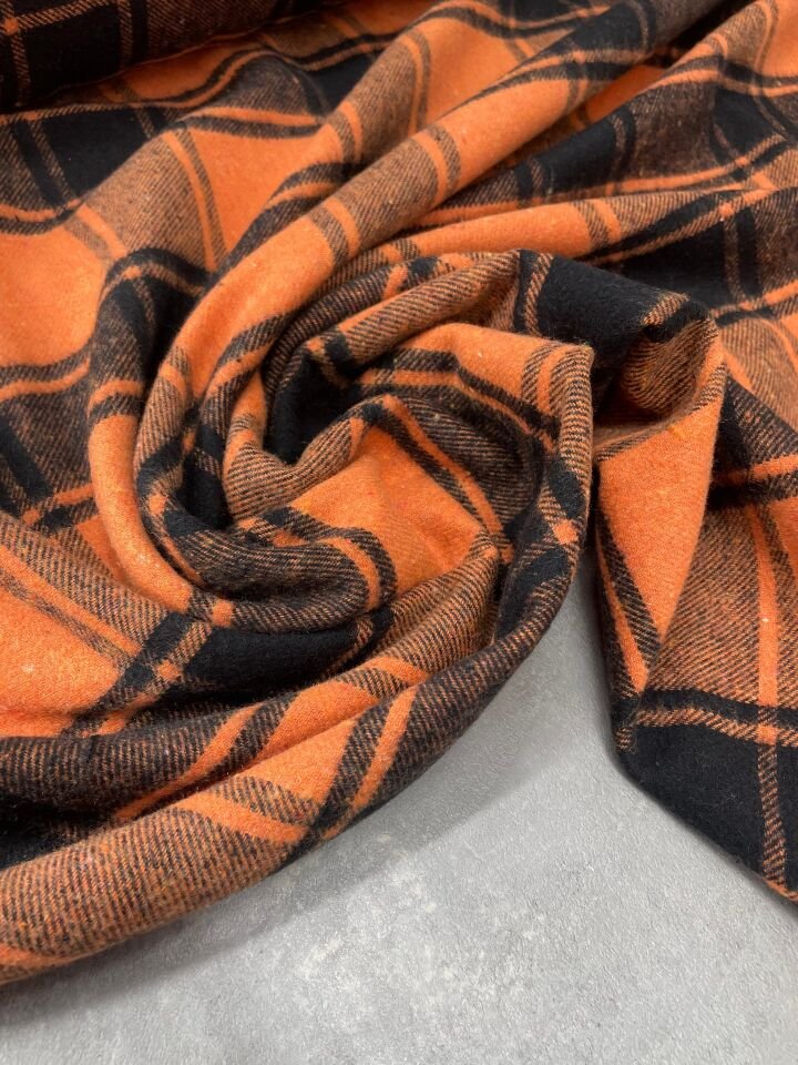 Turuncu Ekose Oduncu Desen Elbiselik Gömleklik Kumaş