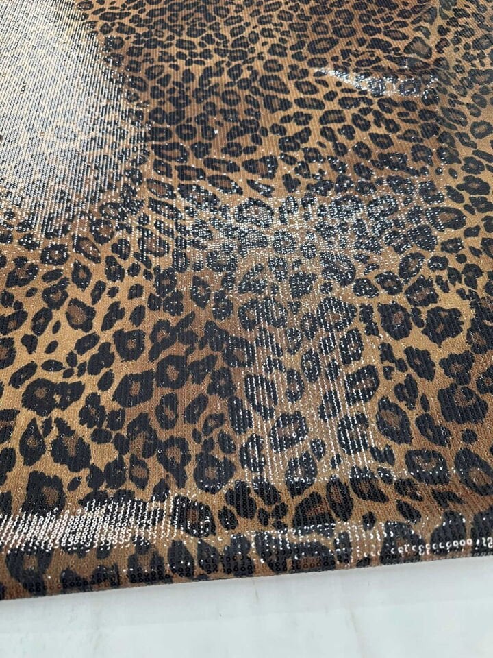 Fantazi Ürün Leopar Desen Likralı Jarse 3 Milim Payet Kumaş