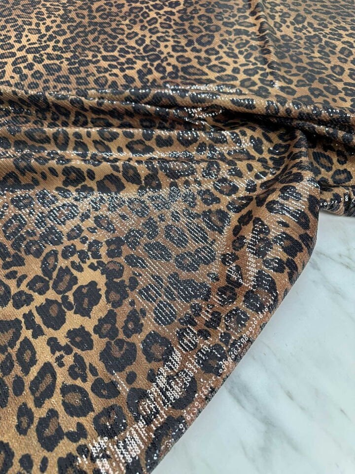 Fantazi Ürün Leopar Desen Likralı Jarse 3 Milim Payet Kumaş