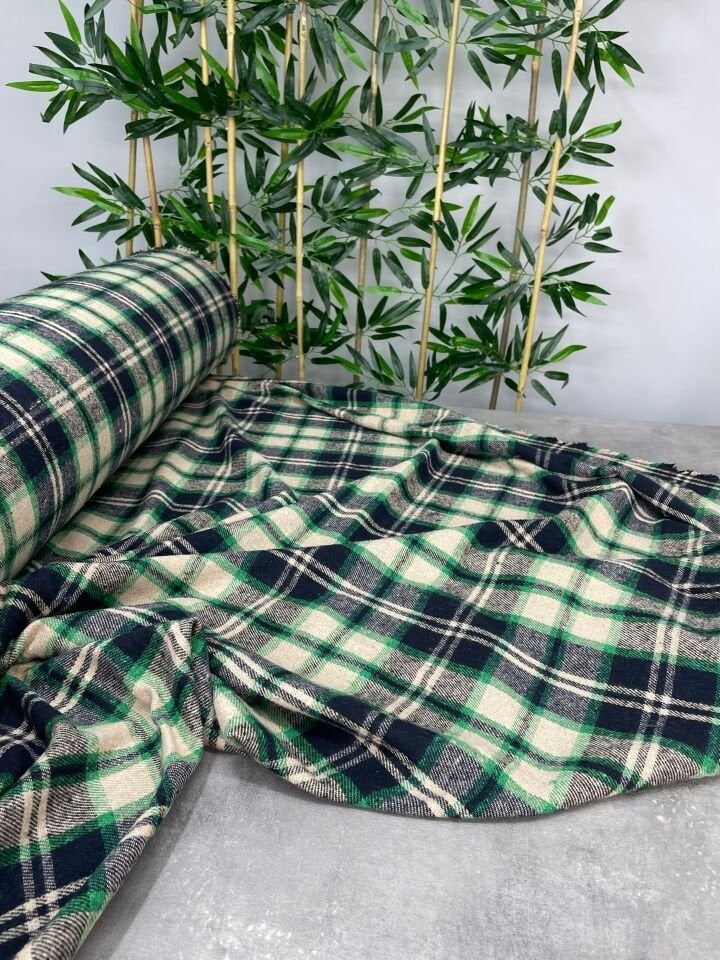 Yeşil Ekose Oduncu Desen Elbiselik Gömleklik Kumaş