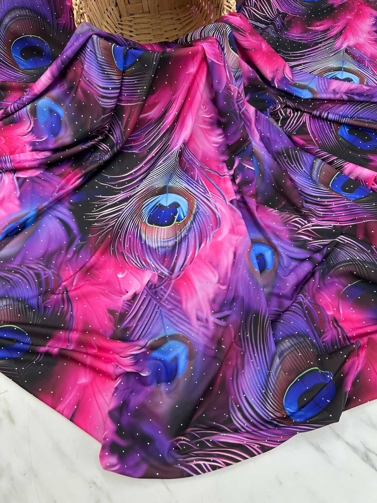 Taş İşleme Fantazi Tavus Kuşu Desen Likralı Jarse