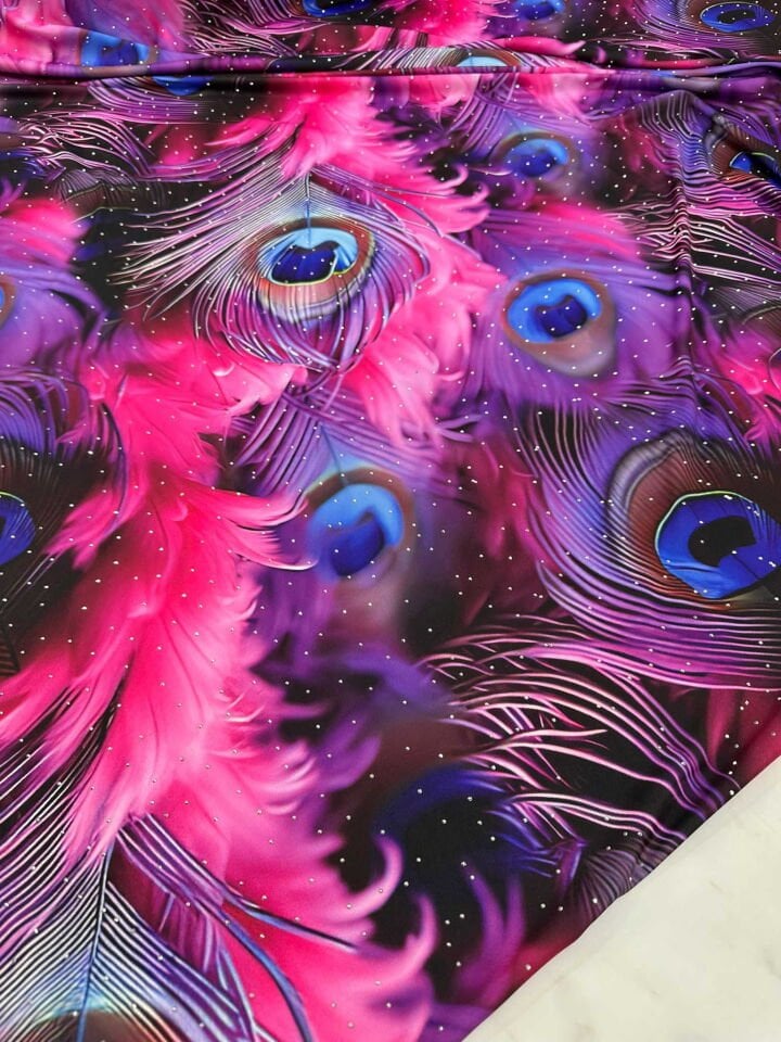 Taş İşleme Fantazi Tavus Kuşu Desen Likralı Jarse