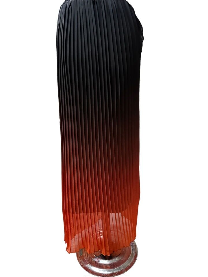 Turuncu Siyah Degrede Ebiselik Eteklik Pilise Şifon Kumaş