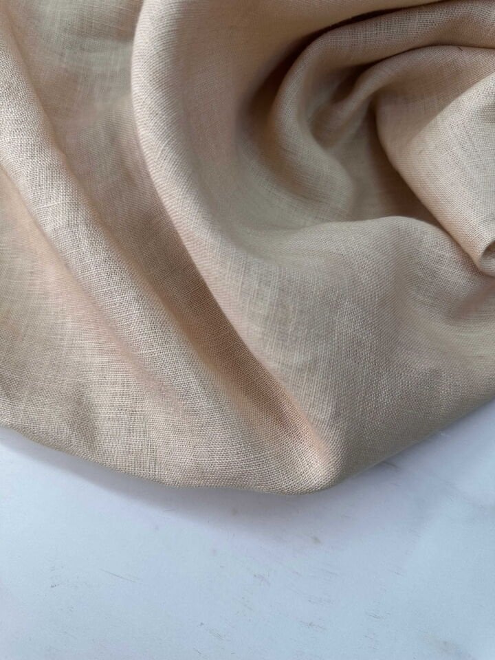 Krem Renk Ketene Keten Dogal Elbise Pantolon Tunik