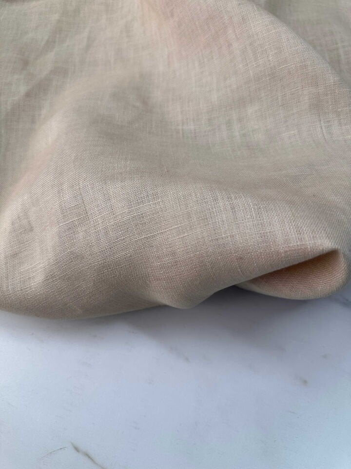 Krem Renk Ketene Keten Dogal Elbise Pantolon Tunik