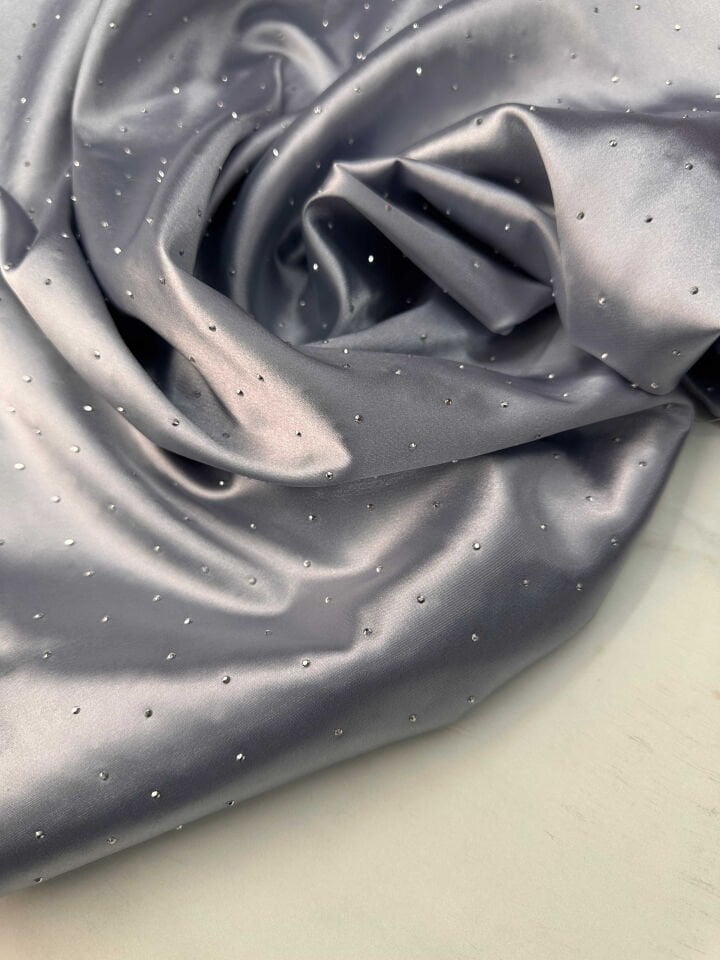 Gri Taş İşleme Fantazi Saten Elbise Ceket Bol Pantolon Abiye Etek