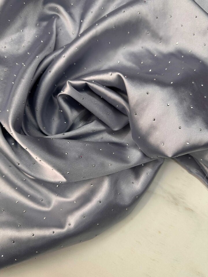 Gri Taş İşleme Fantazi Saten Elbise Ceket Bol Pantolon Abiye Etek