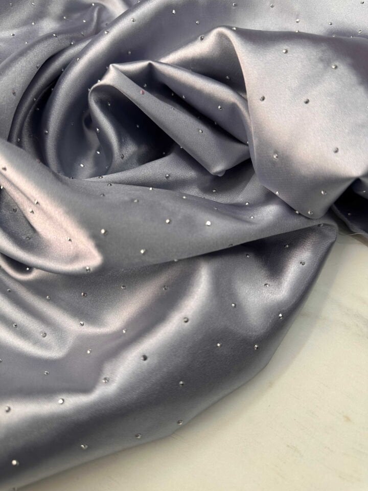 Gri Taş İşleme Fantazi Saten Elbise Ceket Bol Pantolon Abiye Etek