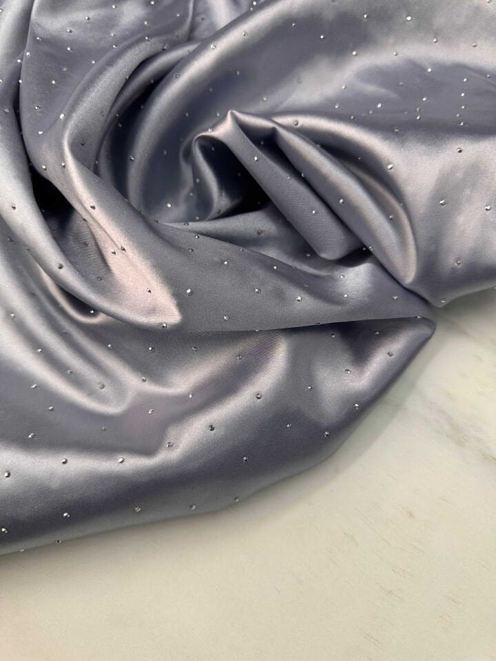 Gri Taş İşleme Fantazi Saten Elbise Ceket Bol Pantolon Abiye Etek