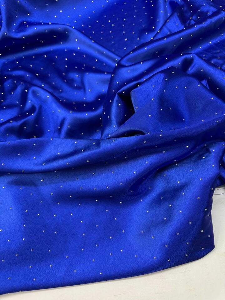 Saks Mavisi Taş İşleme Saten Elbise Etek Pantolon Ceket Gömlek Abiye