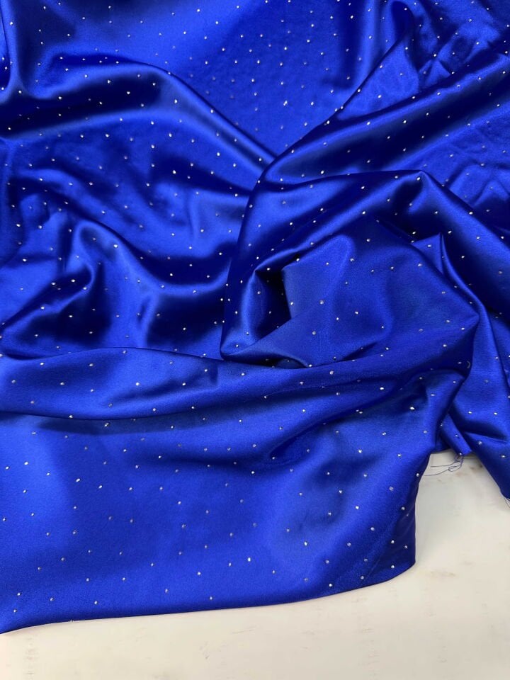 Saks Mavisi Taş İşleme Saten Elbise Etek Pantolon Ceket Gömlek Abiye