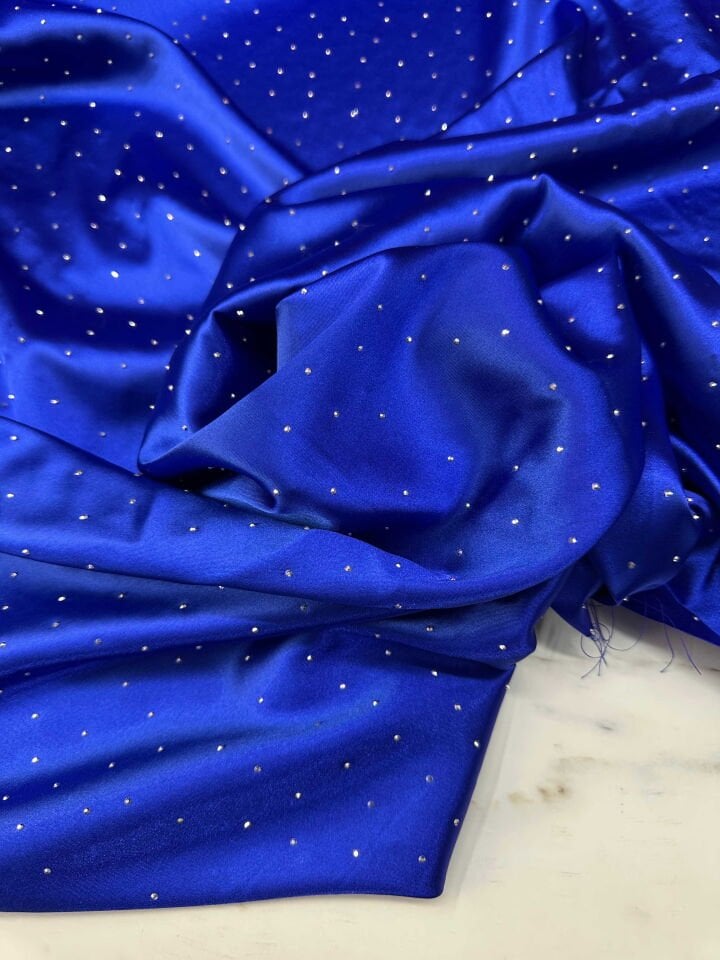 Saks Mavisi Taş İşleme Saten Elbise Etek Pantolon Ceket Gömlek Abiye