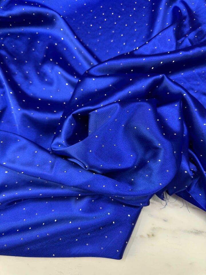 Saks Mavisi Taş İşleme Saten Elbise Etek Pantolon Ceket Gömlek Abiye