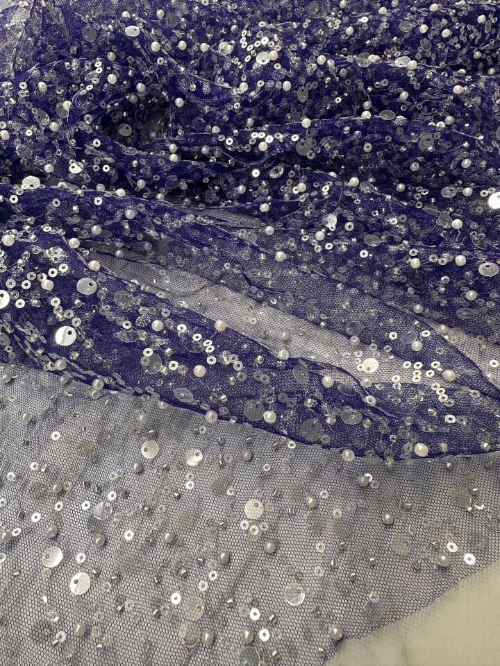 Mor Renk Pul Boncuk İşlem Abiyelik Tül