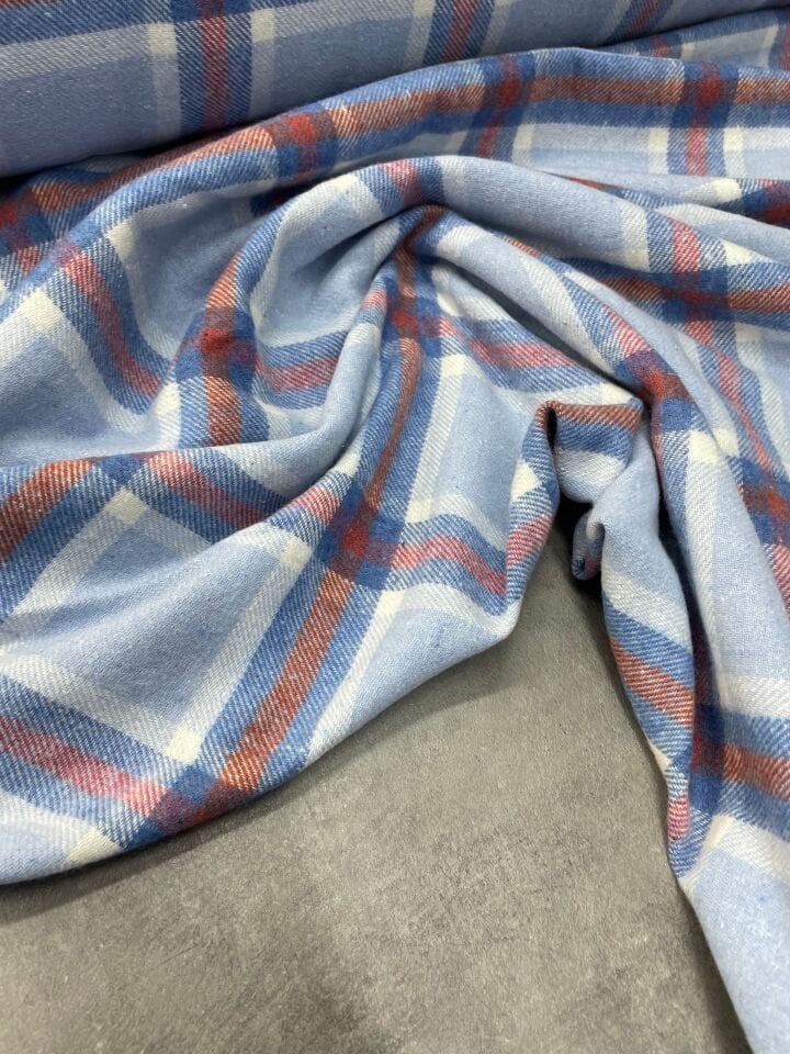 Bebe Mavisi Ekose Oduncu Desen Elbiselik Gömleklik Kumaş