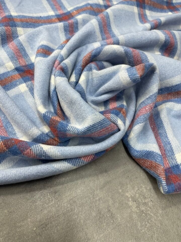 Bebe Mavisi Ekose Oduncu Desen Elbiselik Gömleklik Kumaş