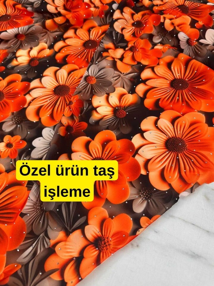 Dijital Baskı Taş İşlem Krep Kumaş Yumuşak Dökümlü