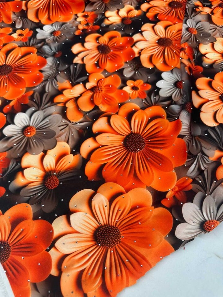 Dijital Baskı Taş İşlem Krep Kumaş Yumuşak Dökümlü