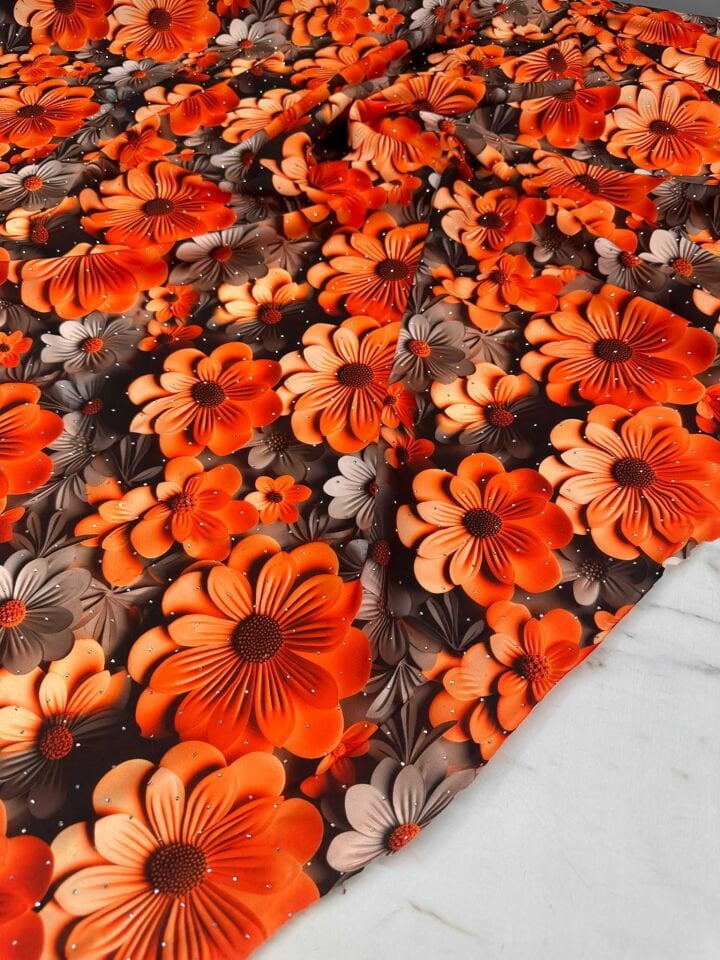 Dijital Baskı Taş İşlem Krep Kumaş Yumuşak Dökümlü