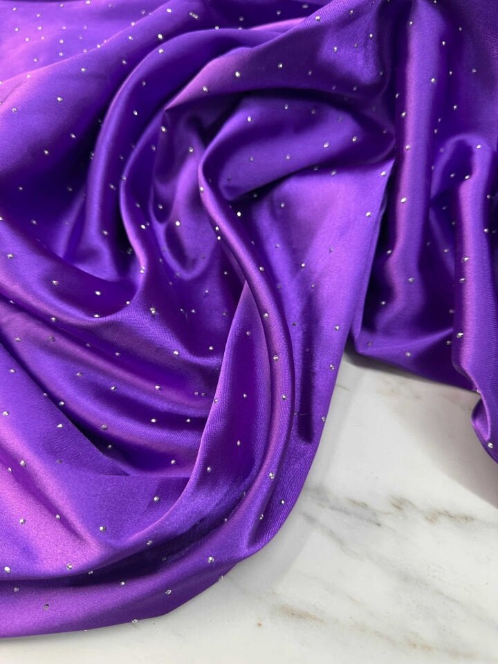 Mor Taş İşleme Saten Elbise Etek Abaya Ceket