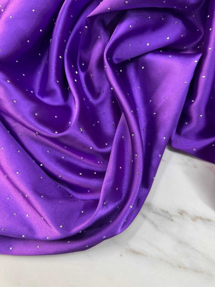 Mor Taş İşleme Saten Elbise Etek Abaya Ceket