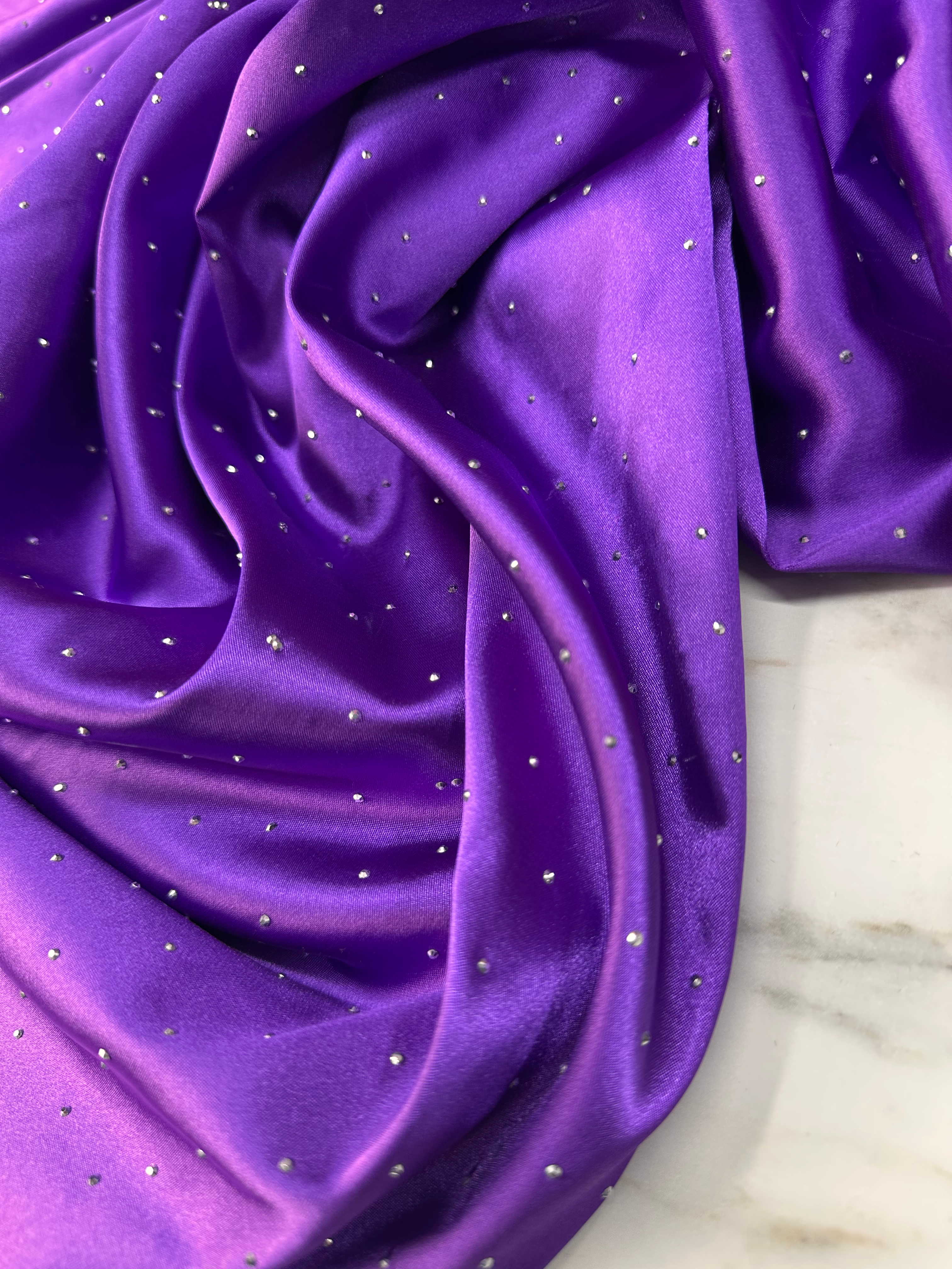 Mor Taş İşleme Saten Elbise Etek Abaya Ceket