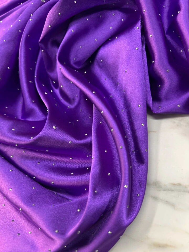 Mor Taş İşleme Saten Elbise Etek Abaya Ceket