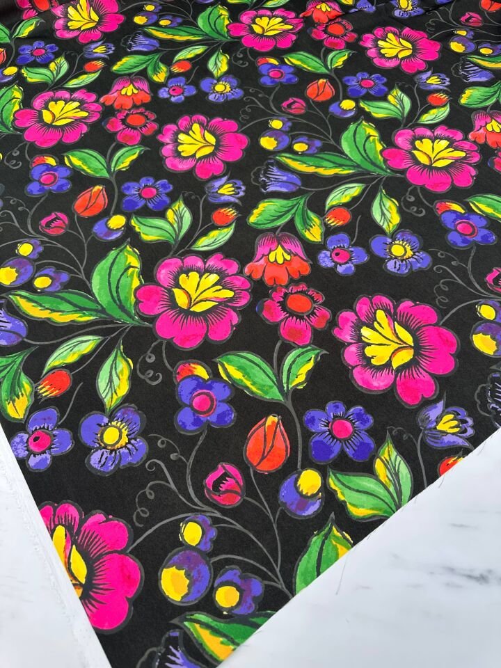 Leo Çiçegi Desen Krep Kumaş Elbise Etek Gömlek Şalvar