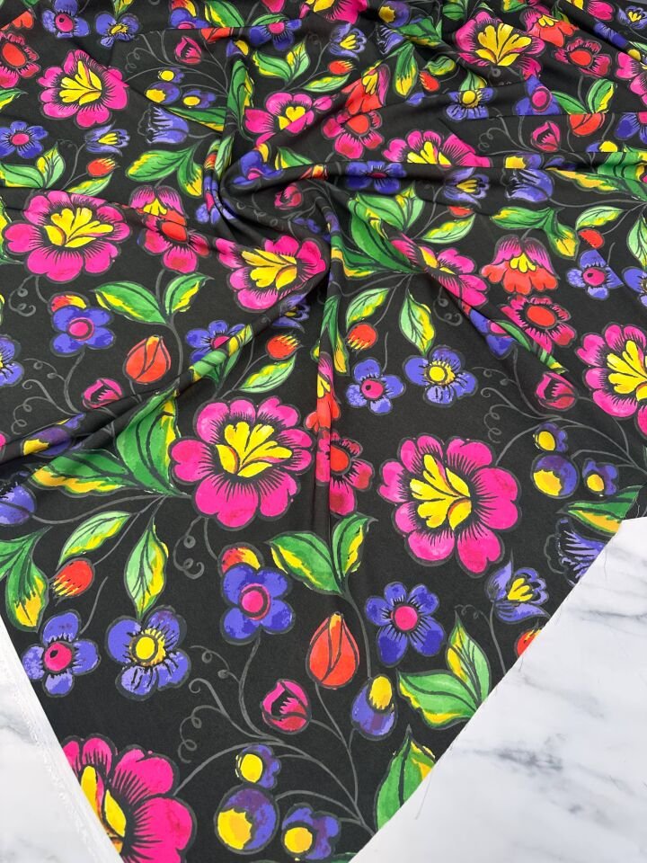 Leo Çiçegi Desen Krep Kumaş Elbise Etek Gömlek Şalvar