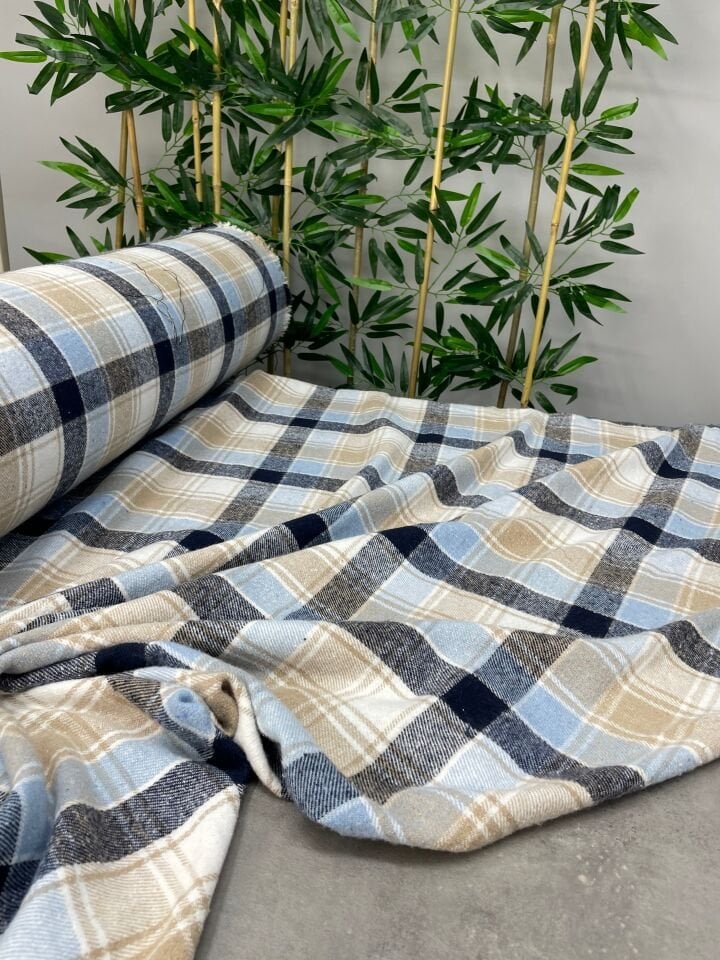 Bej Ekose Oduncu Desen Elbiselik Gömleklik Kumaş