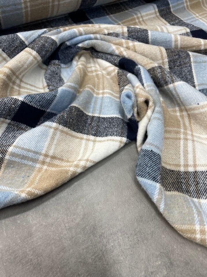 Bej Ekose Oduncu Desen Elbiselik Gömleklik Kumaş