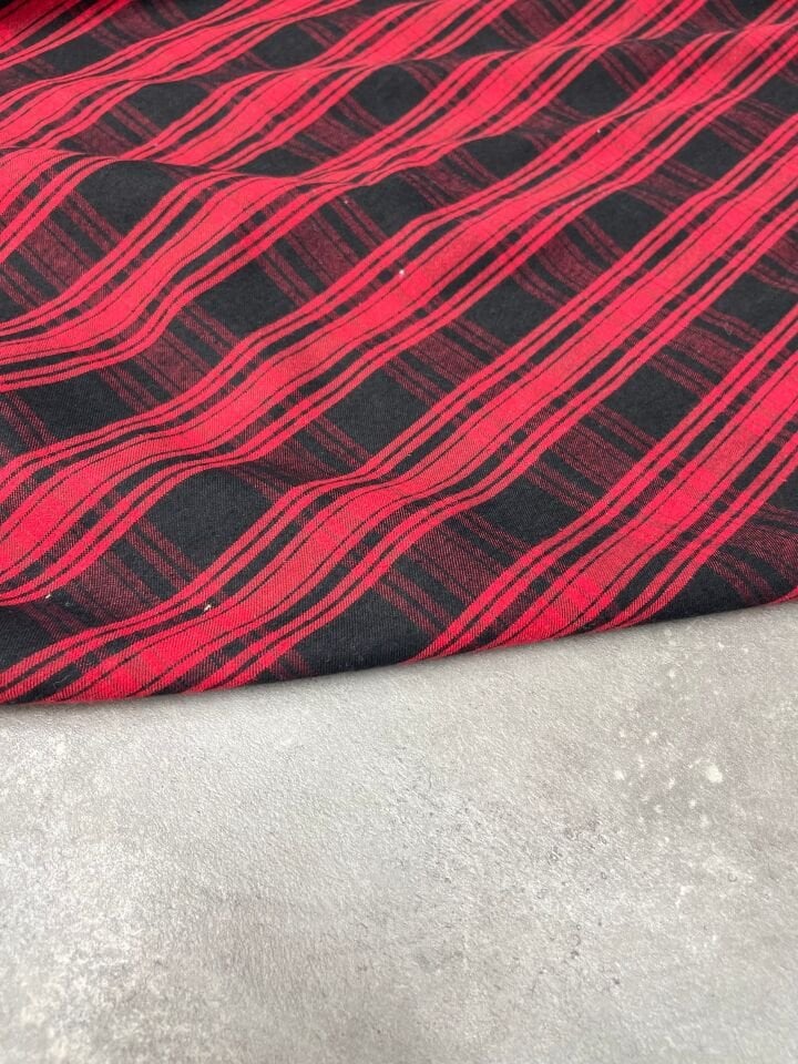 Kırmızı Ekose Oduncu Desen Elbiselik Gömleklik Kumaş