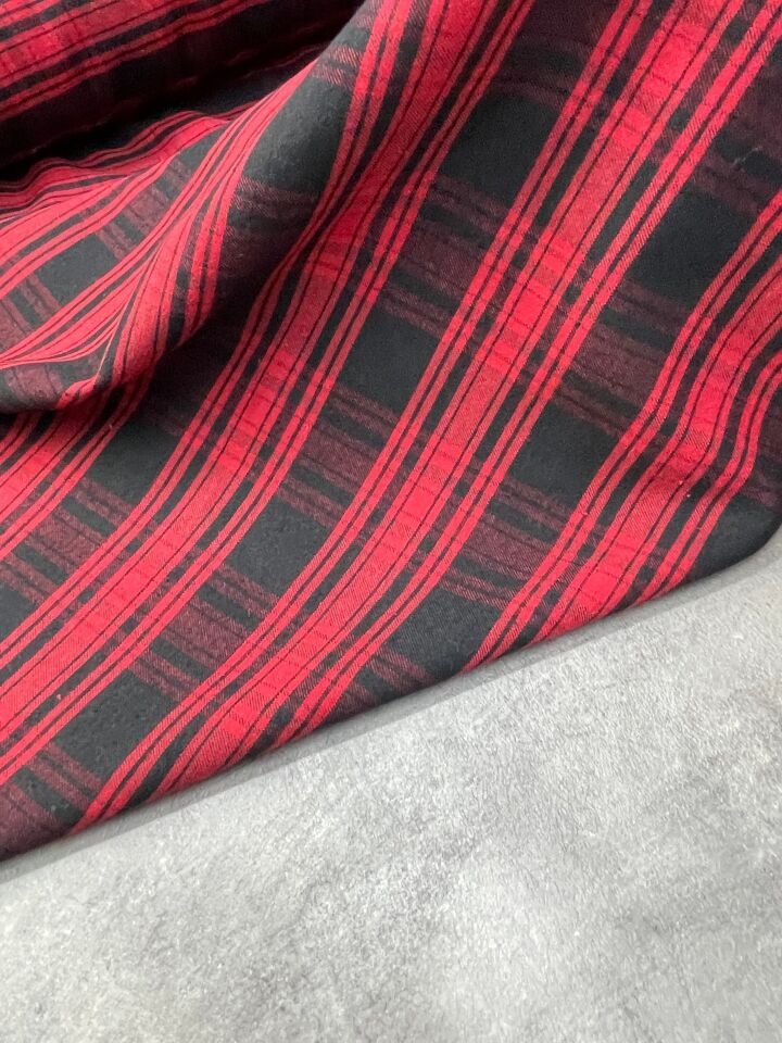 Kırmızı Ekose Oduncu Desen Elbiselik Gömleklik Kumaş