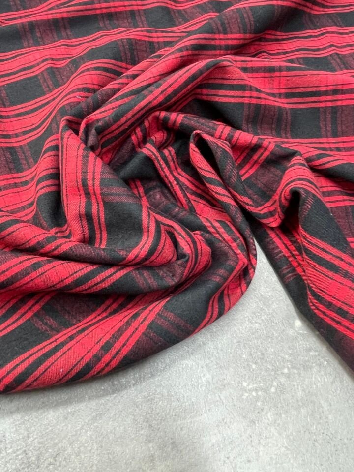 Kırmızı Ekose Oduncu Desen Elbiselik Gömleklik Kumaş