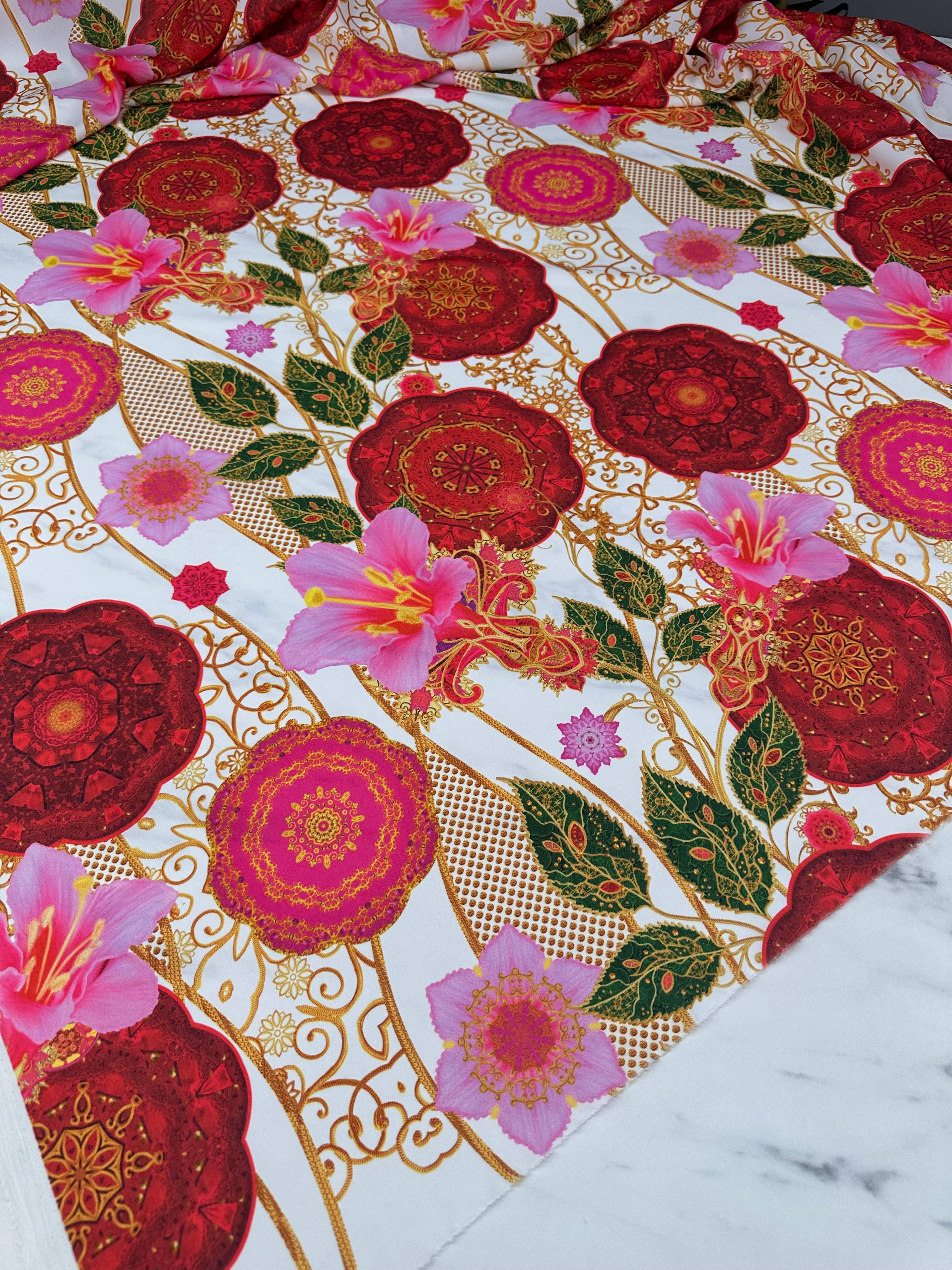 Sultan Desenli Krep Kumaş Elbise Etek Gömlek Şalvar