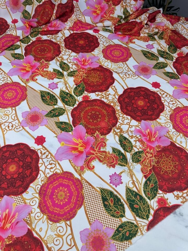 Sultan Desenli Krep Kumaş Elbise Etek Gömlek Şalvar