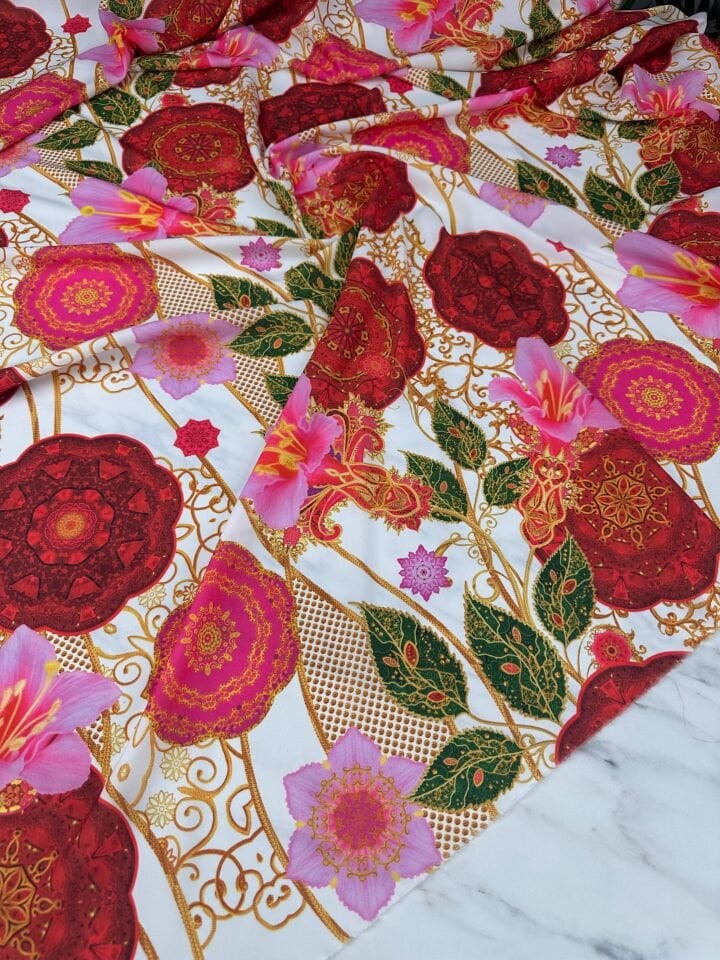 Sultan Desenli Krep Kumaş Elbise Etek Gömlek Şalvar