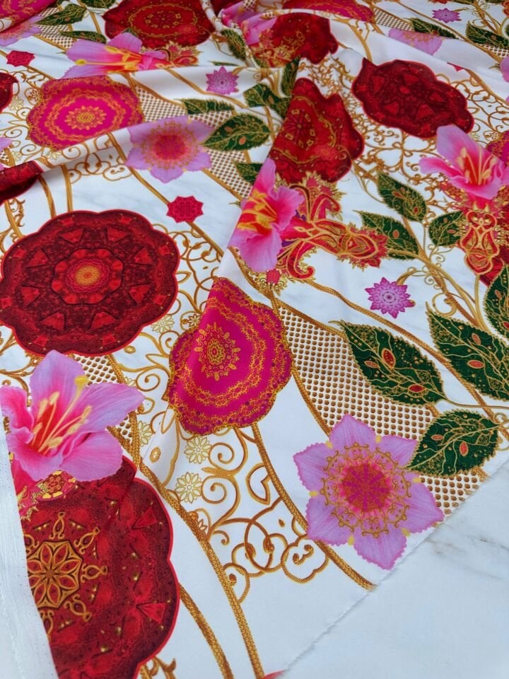 Sultan Desenli Krep Kumaş Elbise Etek Gömlek Şalvar