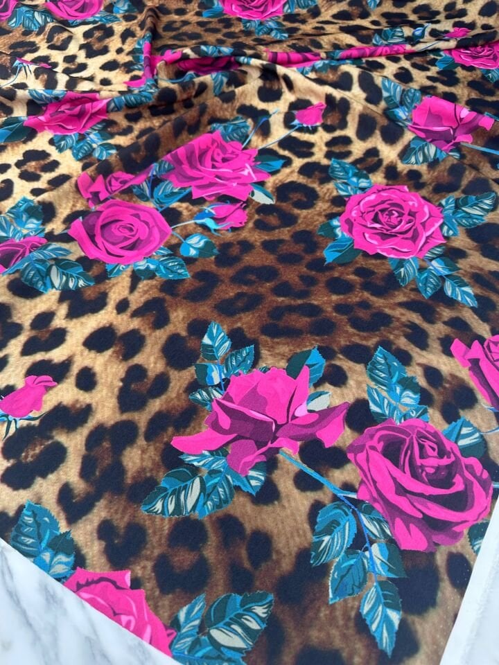 Leopar Gül Desen Krep Elbise Etek Gömlek Şalvar