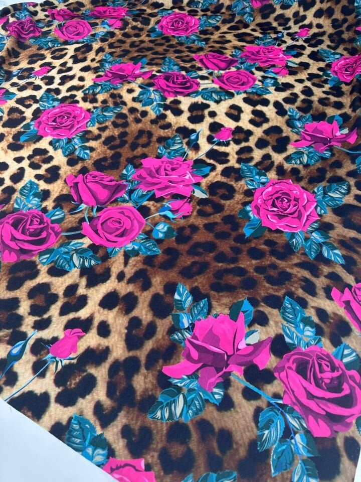 Leopar Gül Desen Krep Elbise Etek Gömlek Şalvar