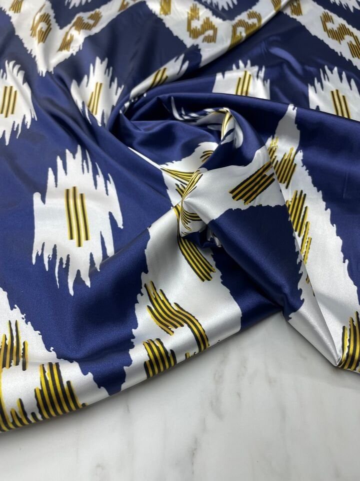 Lacivert Urla Desen Elbiselik Gömleklik Tivil Saten Kumaş
