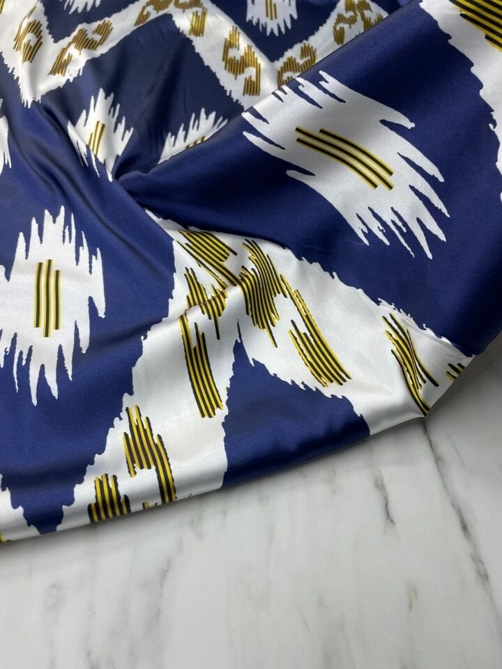 Lacivert Urla Desen Elbiselik Gömleklik Tivil Saten Kumaş