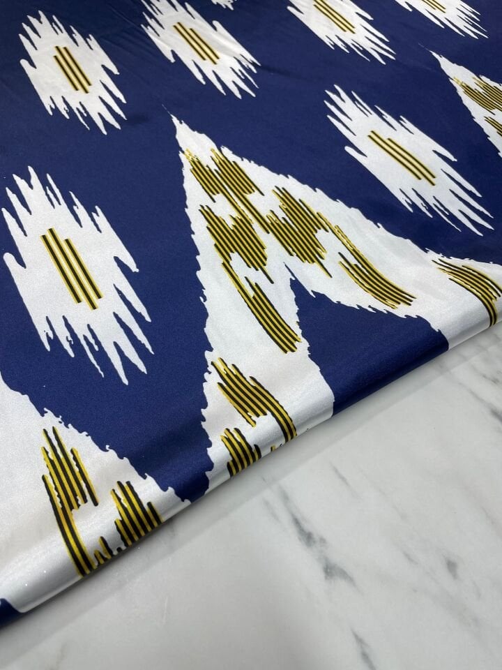 Lacivert Urla Desen Elbiselik Gömleklik Tivil Saten Kumaş