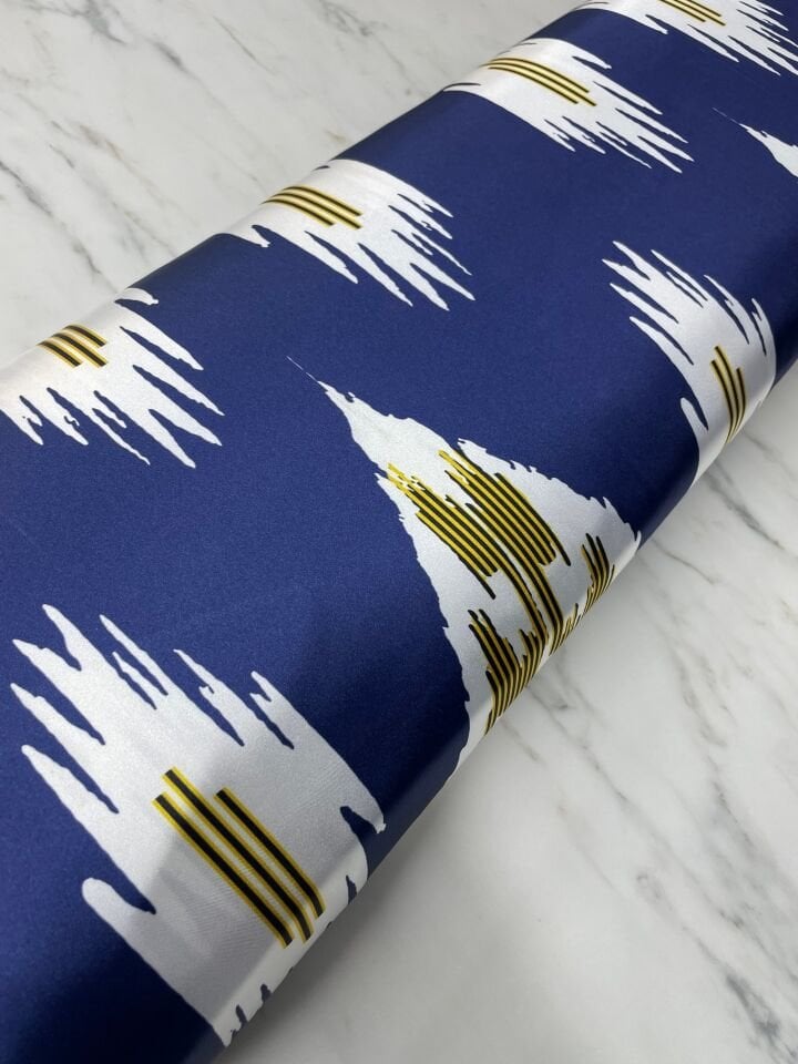 Lacivert Urla Desen Elbiselik Gömleklik Tivil Saten Kumaş